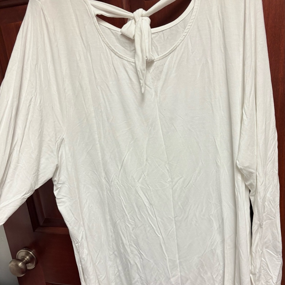 Lane Bryant 22/24 Cream Tie-Back Athletic Long Sleeve T-shirt Blouse